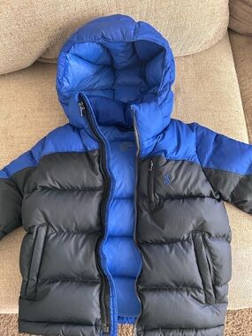 Polo by Ralph Lauren Black & Blue Hooded Puffer Jacket - Kids